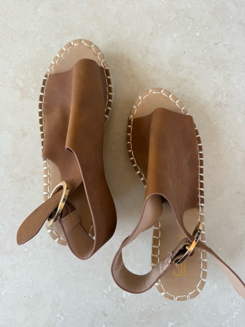 Catherine Malandrino Cirkly Espadrille peep toe camel wedges size 6 NWOT